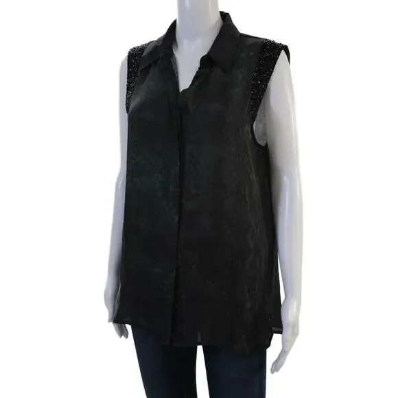 Haute Hippie Women Bohemian Silk Collared Sleeveless Button Blouse Size L - Picture 3 of 7